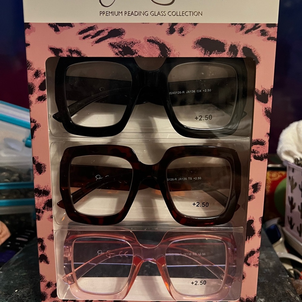 Jessica Simpson +2.50 3-PK Chunky Oversized Readers  Glasses Tortoise Black Pink
